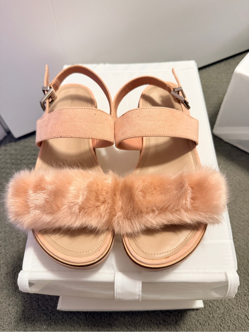 Aldo Faux-Fur Strap Sandals in Peach - worn once-     Available until 9/4 only.